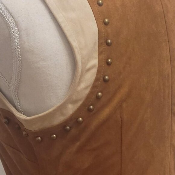 Designer Two Tone Suede Studded Fringe Midi Dress - Picture 4 of 7